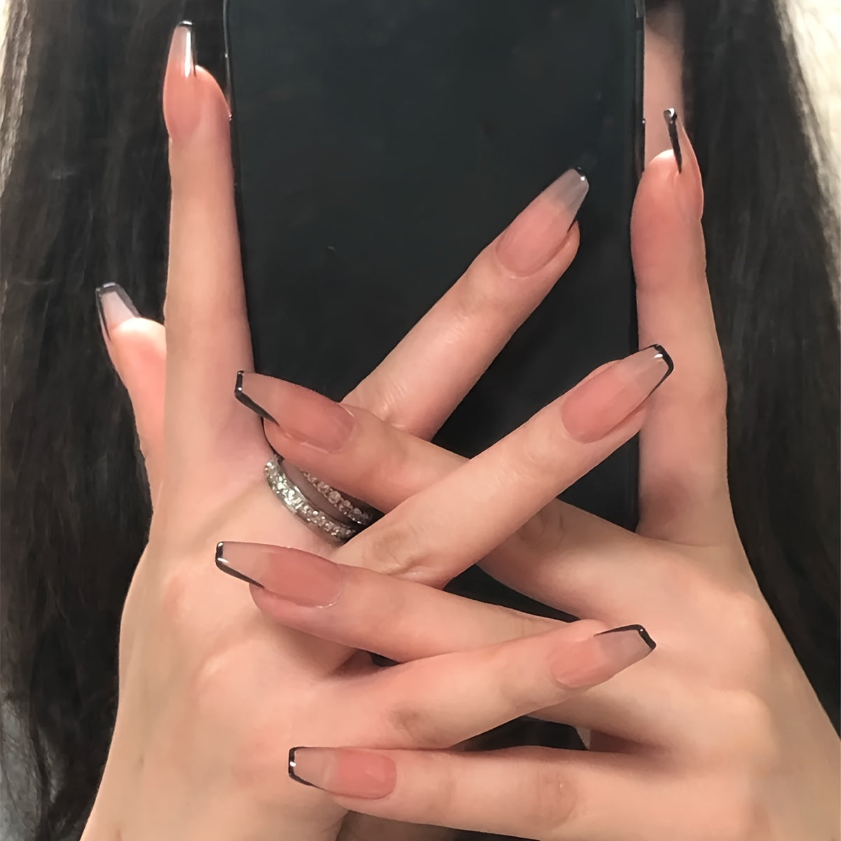 Glossy Medium Nude Coffin Acrylic Nails
